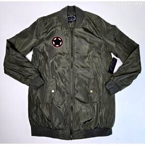 Ambiance Bomber Jacket Army Green Star Patch Lined Military Style Coat Women's M